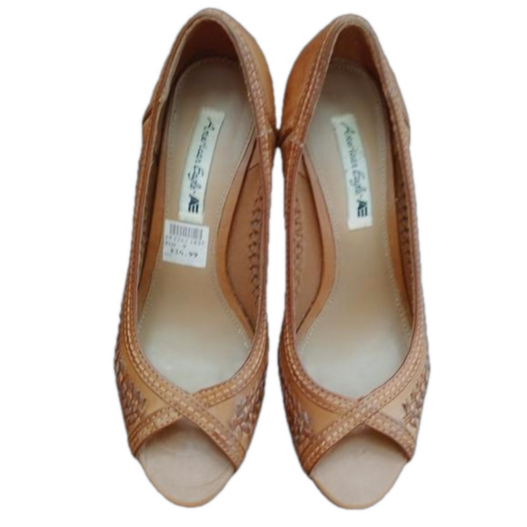 Pre-Loved BOHO Vintage Look American Eagle Open Toe Sandals W/High Stacked Heels - Picture 8 of 15